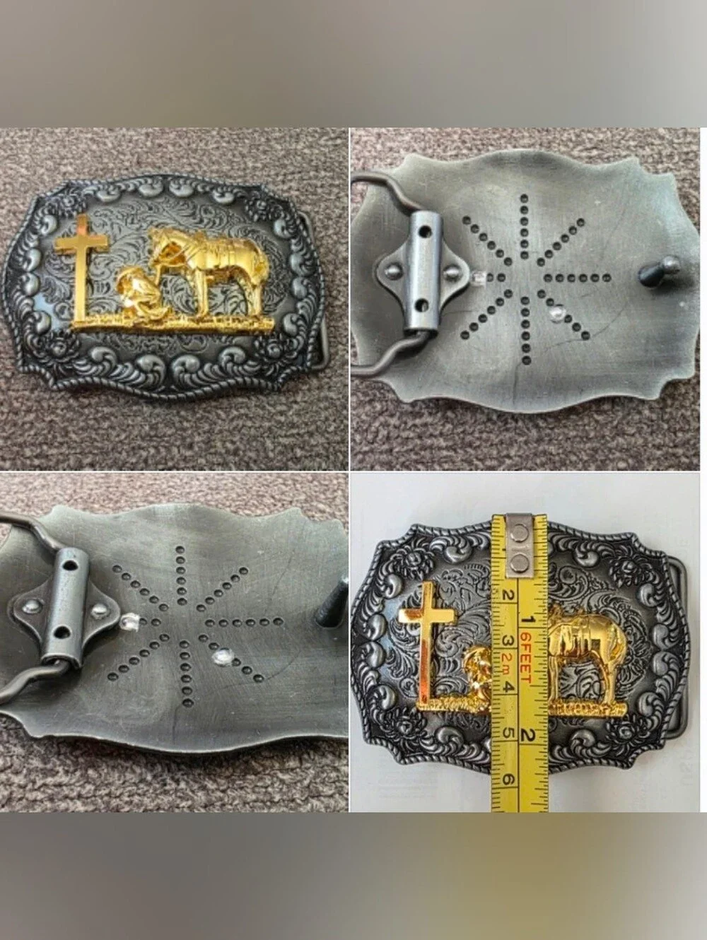 Faith Horse and cowboy praying at cross Belt Buckle Small Size